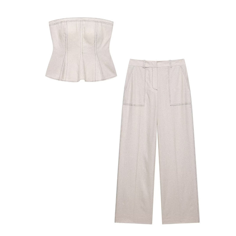 Wide leg Pants Casual Versatile Loose Set with Strapless Top Style